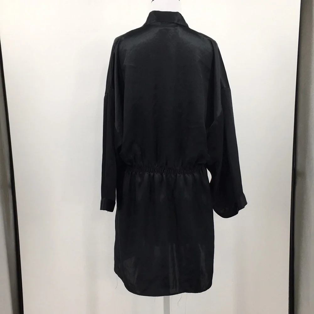 Victoria's Secret Black Silky Robe Womens Small Tie Waist Vintage Gold Label 80s